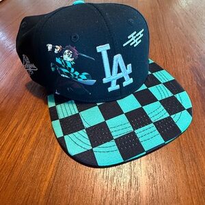 Demon Slayer Dodgers Anime Character Baseball Cap - Black and Teal checkered